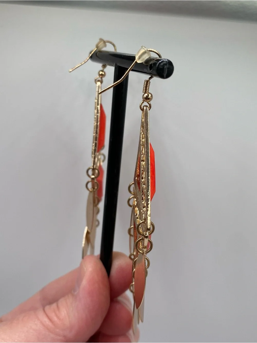 Bohemian Gold-Tone Red Triangle Dangle Earrings